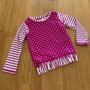 Ruffle Butts 3T Pink White Polka Dot Stripes Long Sleeve Swim Rash Guard Shirt